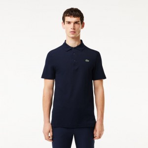 Men's Lacoste Sport Organic Cotton Piqué Golf Polo Shirts Navy Blue | RIV580629