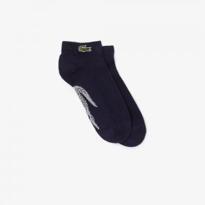 Men's Lacoste Sport Stretch Cotton Low-Cut Socks Navy Blue Grey Chine | BCK914203