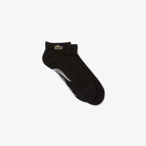 Men's Lacoste Sport Stretch Cotton Low-Cut Socks Black Grey Chine | DLH240683