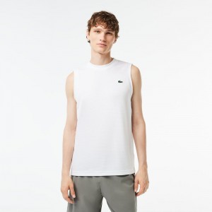 Men's Lacoste Sport Tank Top T-Shirt White | BZP517094