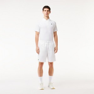 Men's Lacoste Sport Tennis Solid Diamond Weave Shorts White | WAU271903