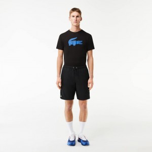 Men's Lacoste Sport Tennis Solid Diamond Weave Shorts Black | AWP248671