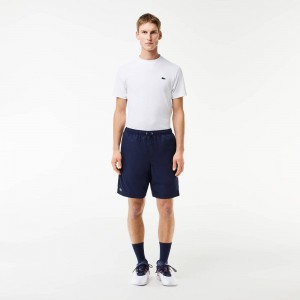 Men's Lacoste Sport Tennis Solid Diamond Weave Shorts Navy Blue | THK845261