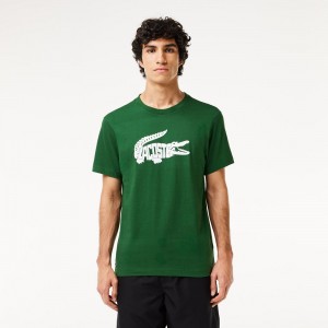 Men's Lacoste Sport Ultra-Dry Croc Print T-Shirt Green White | WNR037965