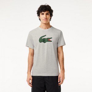 Men's Lacoste Sport Ultra-Dry Croc Print T-Shirt Grey Chine Green White | KAN521463