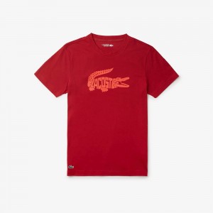 Men's Lacoste Sport Ultra-Dry Croc Print T-Shirt Bordeaux Red | UFD210647