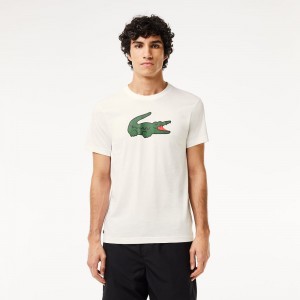 Men's Lacoste Sport Ultra-Dry Croc Print T-Shirt White Green White | WCS385942