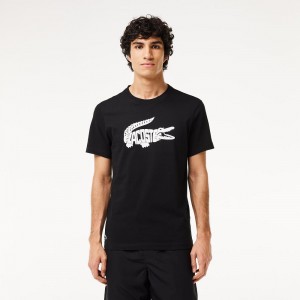 Men's Lacoste Sport Ultra-Dry Croc Print T-Shirt Black White | OIV207159