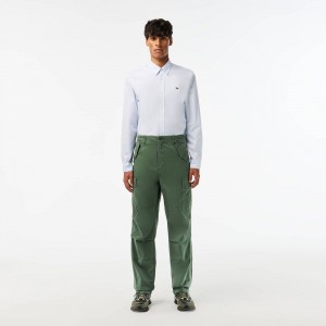 Men's Lacoste Straight Fit Cotton Cargo Pants Dark Green | YDE653820