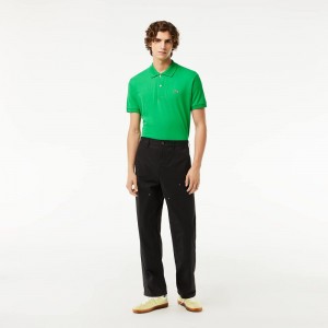 Men's Lacoste Straight Fit Cotton Twill Cargo Pants Black | ZYK036924