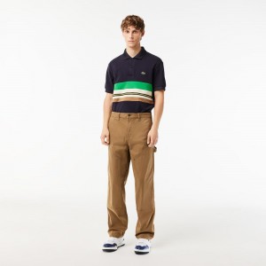 Men's Lacoste Straight Fit Cotton Twill Cargo Pants Brown | ZXJ041895