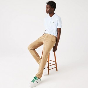 Men's Lacoste Stretch Cotton Slim Fit Pants Beige | IWQ394182