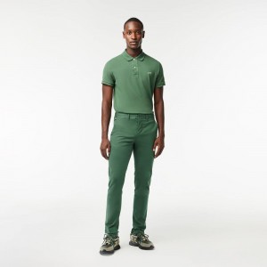 Men's Lacoste Stretch Cotton Slim Fit Pants Dark Green | CYJ138726