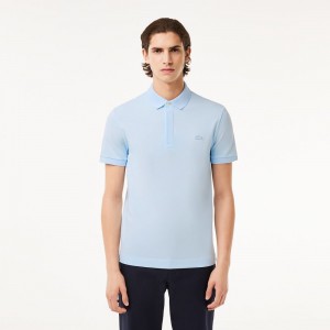 Men's Lacoste Stretch Cotton Smart Paris Polo Shirts Light Blue | WNK751284