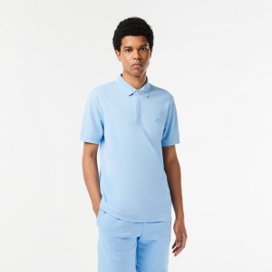 Men's Lacoste Stretch Cotton Smart Paris Polo Shirts Pastel blue | OXK748906