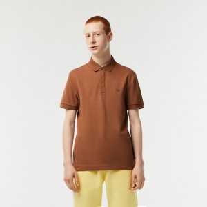 Men's Lacoste Stretch Cotton Smart Paris Polo Shirts Light Brown | ZXD607243