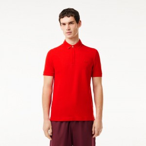 Men's Lacoste Stretch Cotton Smart Paris Polo Shirts Red | ZBK985403