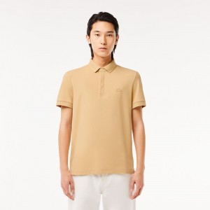 Men's Lacoste Stretch Cotton Smart Paris Polo Shirts Beige | KHZ298176