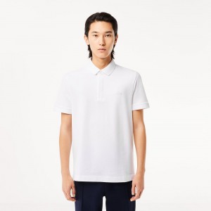 Men's Lacoste Stretch Cotton Smart Paris Polo Shirts White | SAP829617