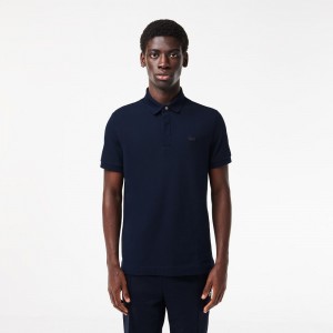 Men's Lacoste Stretch Cotton Smart Paris Polo Shirts Navy Blue | KUS376910