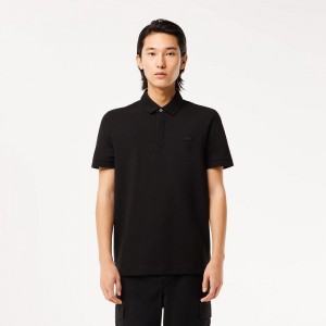 Men's Lacoste Stretch Cotton Smart Paris Polo Shirts Black | OFZ784160