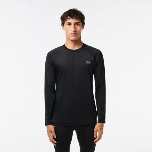 Men's Lacoste Stretch Jersey Long Sleeve T-Shirt Black | YQC798503