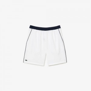 Men's Lacoste Stretch Tennis Shorts White Navy Blue | MCK648251