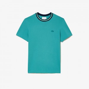 Men's Lacoste Stripe Collar Stretch Piqué T-Shirt Blue | KTC014827