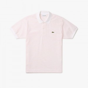 Men's Lacoste Striped Cotton Polo Shirts White Light Pink | ZGB130584