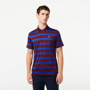 Men's Lacoste Striped Golf Polo Shirts Bordeaux Blue | ZKT359672