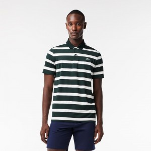 Men's Lacoste Striped Golf Polo Shirts Green White | EMR328906