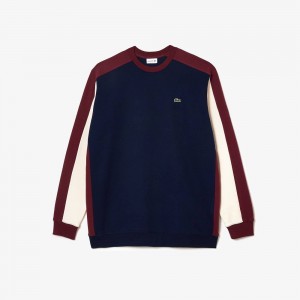 Men's Lacoste Tall Fit Colorblock Sweatshirt Navy Blue Bordeaux White | PMS051748