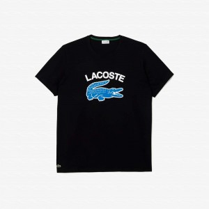 Men's Lacoste Tall Fit Contrast Logo T-Shirt Black | JMV273495