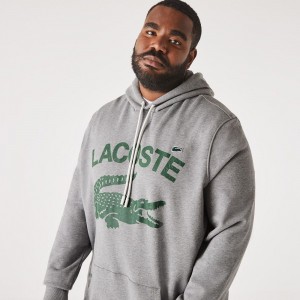 Men's Lacoste Tall Fit Cotton Fleece Hoodie Grey Chine | QIG045783