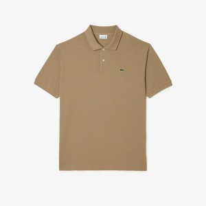 Men's Lacoste Tall Fit Cotton Petit Piqué Polo Shirts Beige | QAU470138