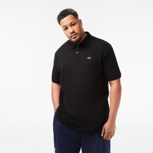 Men's Lacoste Tall Fit Cotton Petit Piqué Polo Shirts Black | UYW439126