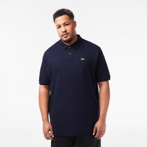 Men's Lacoste Tall Fit Cotton Petit Piqué Polo Shirts Navy Blue | YCP042375