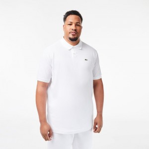 Men's Lacoste Tall Fit Cotton Petit Piqué Polo Shirts White | UIJ781342