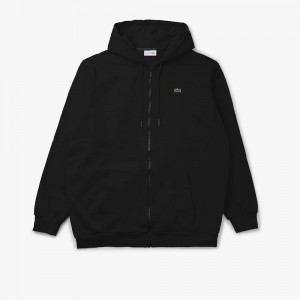 Men's Lacoste Tall Fit Fleece Hoodie Black | ADO572860