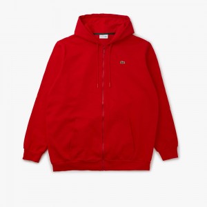 Men's Lacoste Tall Fit Fleece Hoodie Red | JHE510396