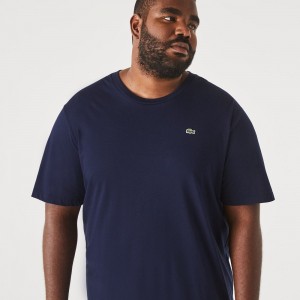 Men's Lacoste Tall Fit Pima Cotton Jersey T-Shirt Navy Blue | AOF508149