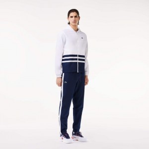 Men's Lacoste Tennis Colorblock Tracksuits White Navy Blue White | ZDC286195