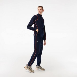 Men's Lacoste Tennis High-Neck Tracksuits Navy Blue Orange | HZG291073