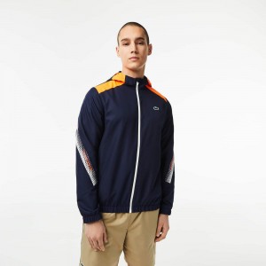 Men's Lacoste Tennis Jackets Navy Blue Orange White Orange White | ECN925718