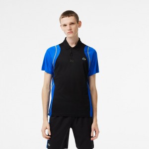 Men's Lacoste Tennis Polo Shirts Black Blue Yellow | WZI643079