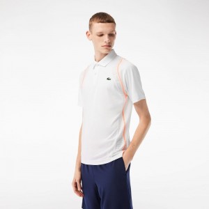 Men's Lacoste Tennis Polo Shirts White Orange | IYQ450381