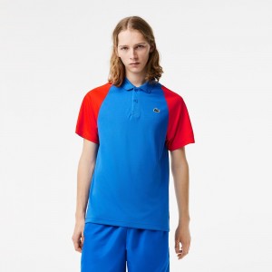 Men's Lacoste Tennis Recycled Polyester Polo Shirts Blue Red Blue | ZYA748921