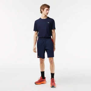 Men's Lacoste Tennis Shorts Navy Blue Red Orange | JAV432961