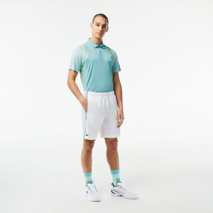 Men's Lacoste Tennis Shorts White Green Yellow | YVP346290