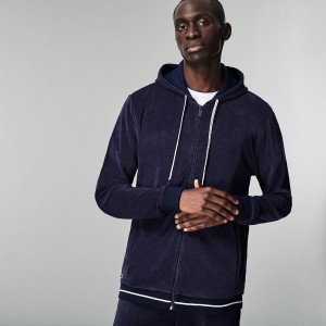 Men's Lacoste Terrycloth Zip-Up Lounge Sweatshirt Navy Blue | DRM928560